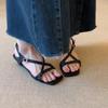 Minimalist Retro One-word Belt Versatile Black Commuter Sandals Women's Wedge Heel Square Head Open-toed Women's Shoes