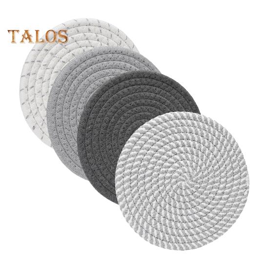 

4 шт. тканые салфетки диаметром 18 см, термостойкие подставки для кухни, хлопковые веревочные коврики для стола, декор в стиле бохо-фермерского дома 4pcs серый