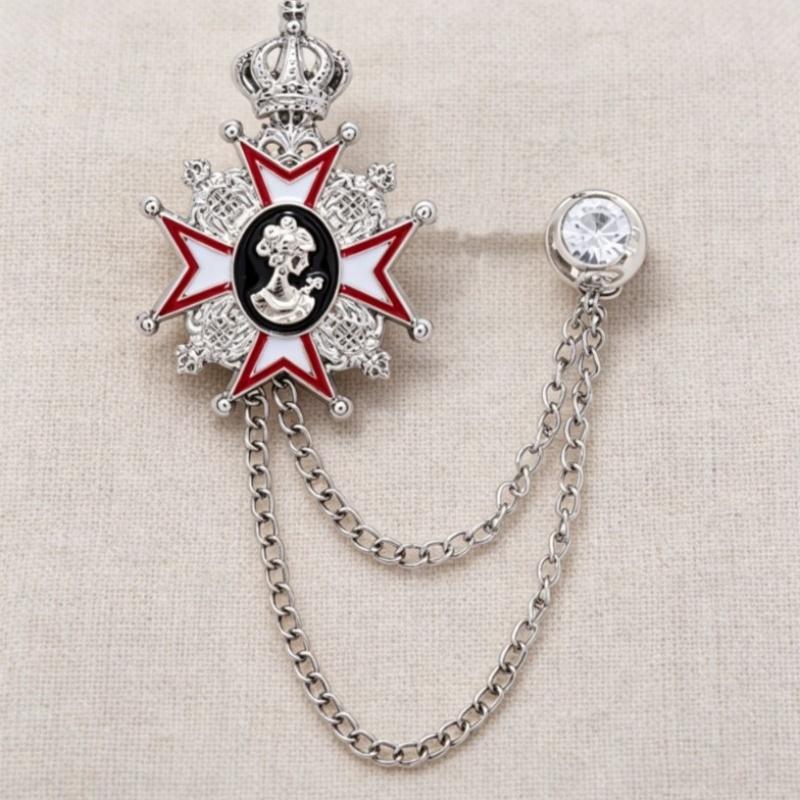 Gold Crown Metal Breast Pins with Dotted Paint and Tassels for Elegant Medal Accessory