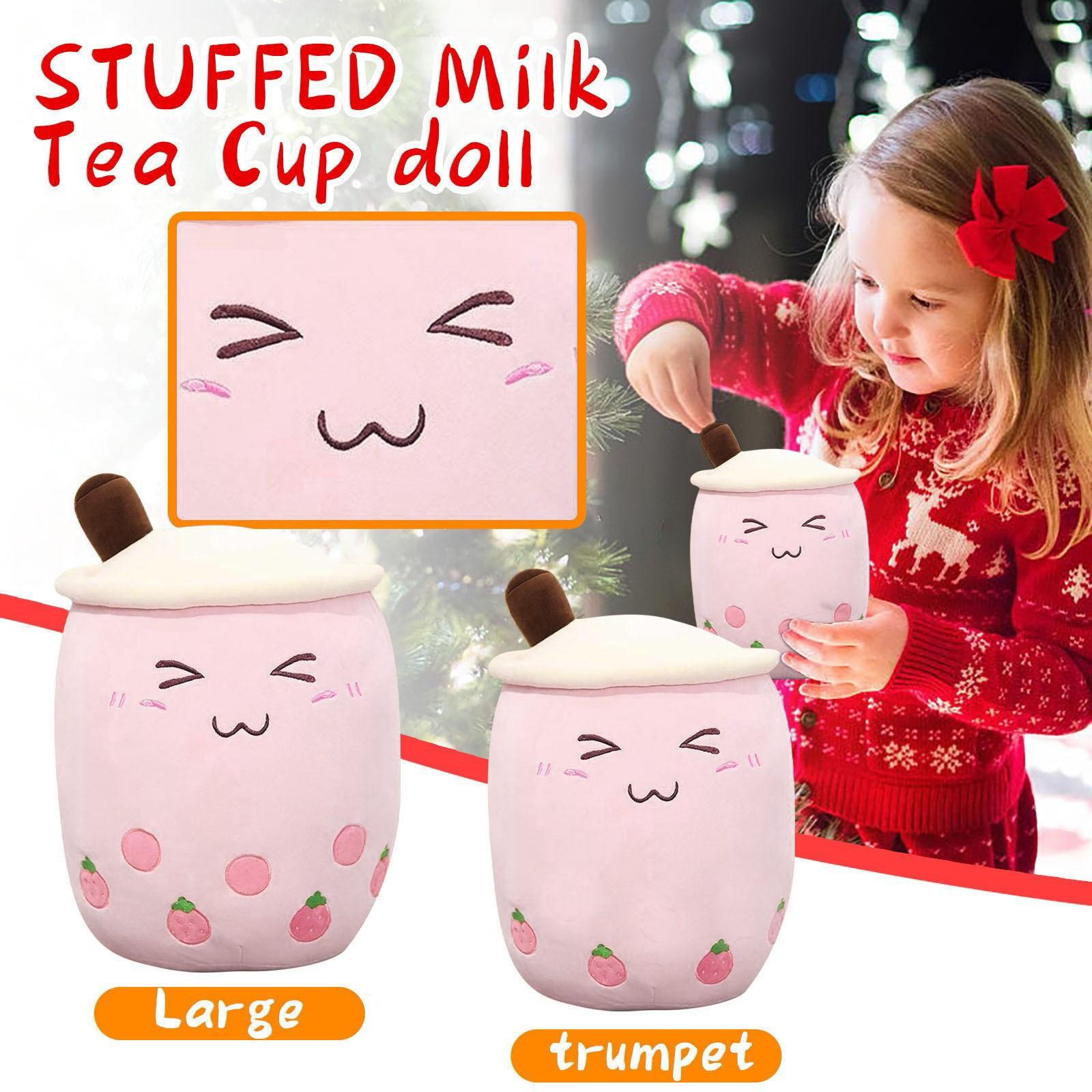 

Мультяшна м яка симпатична плюшева лялька з чашкою чаю з молоком