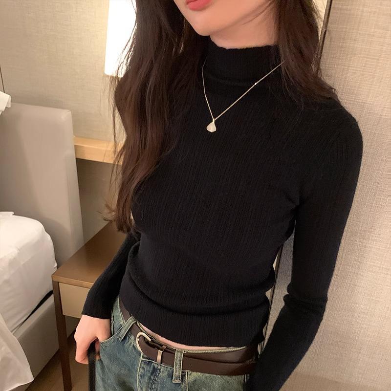 

Spice Girl Премиальный полуводолазка Облегающий Скинни Вязаный С длинным рукавом Женский Поп-свитер Внутри Повседневная Базовая рубашка L чёрный