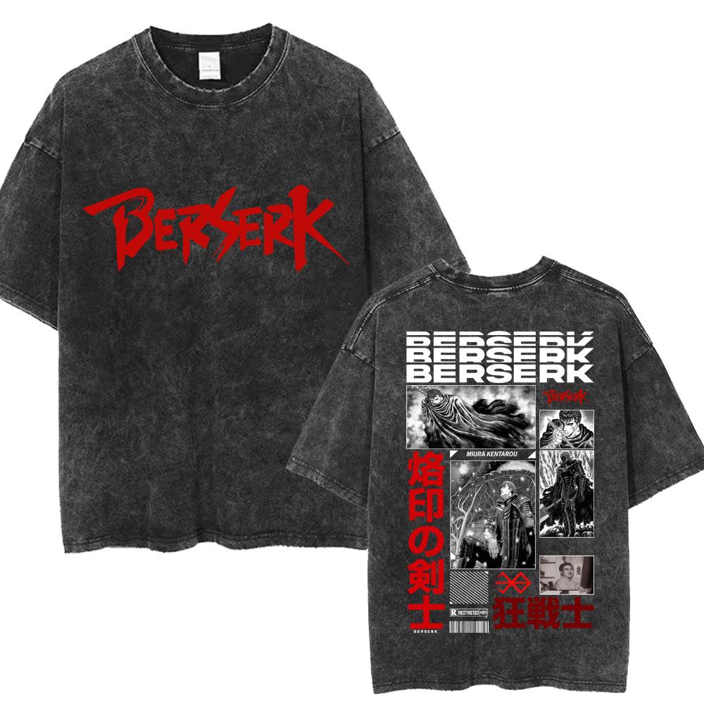 Japan Anime Guts Berserk Guts Wash T-Shirts Swordsman Gatsu Sacrifice Zodd Classic Short Sleeve Oversized Cotton T Shirts