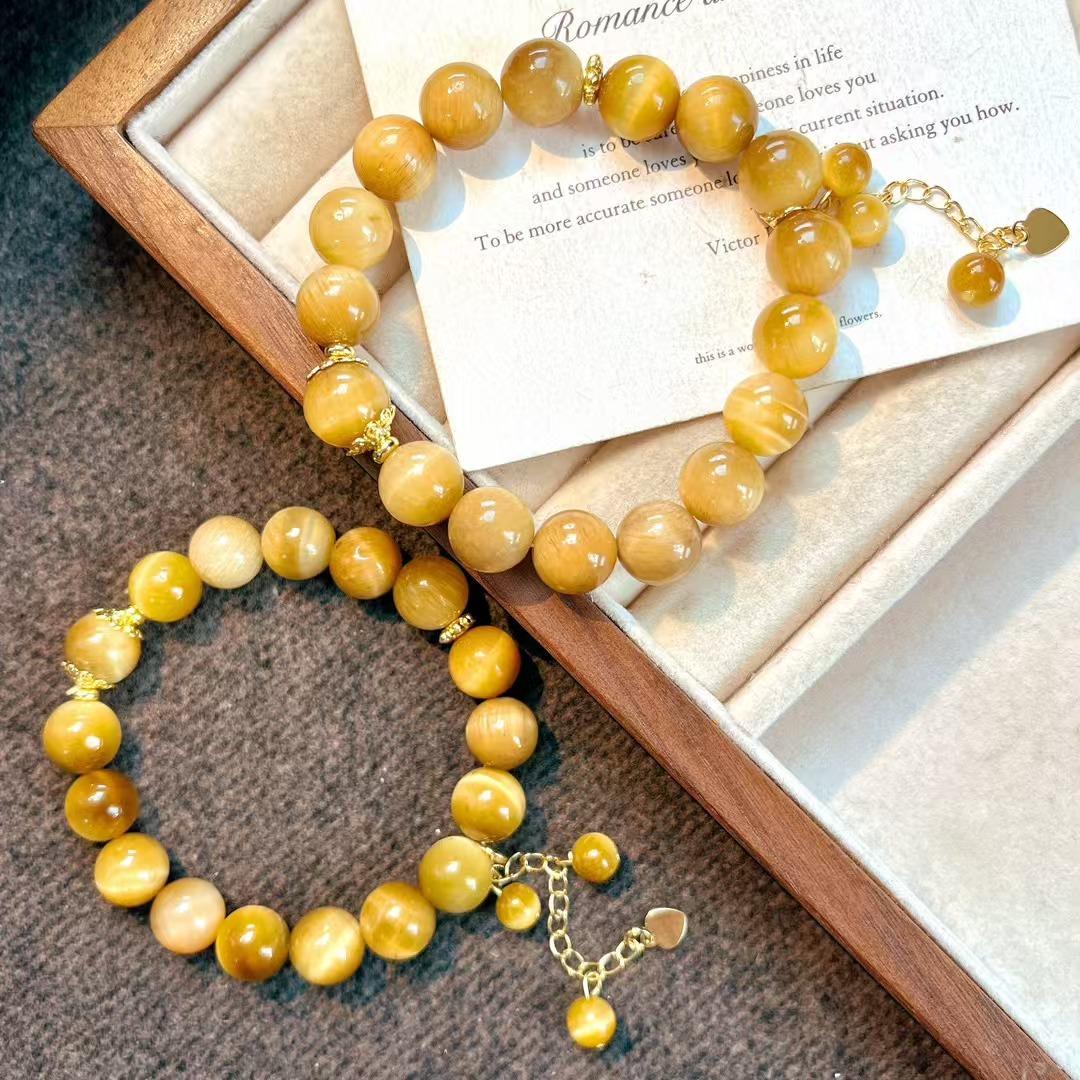 High Quality Autumn And Winter Retro Maillard Style Natural Gold Tiger S Eye Stone Bracelet Bracelet.