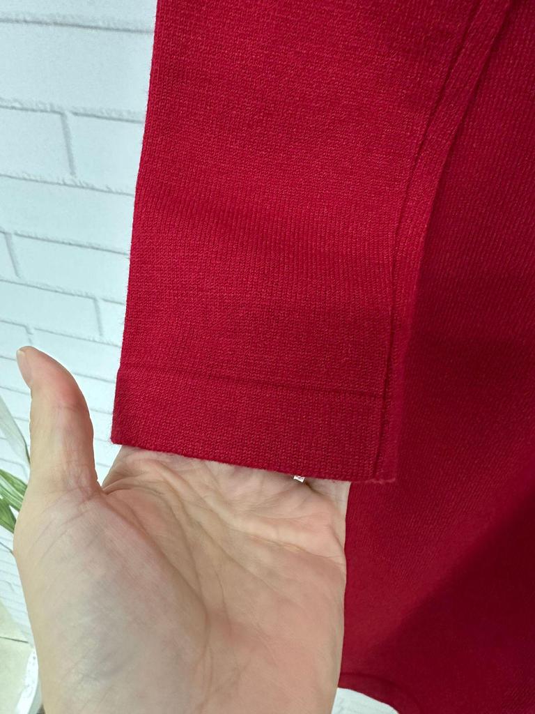 Elegant French Red V-Neck Knit Slim Dress - Sophisticated New Year Style