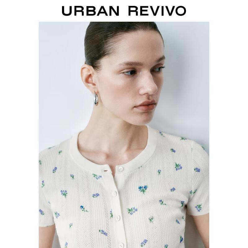 UR 2025 Summer Contrast Floral Short Sleeve Knit Cardigan