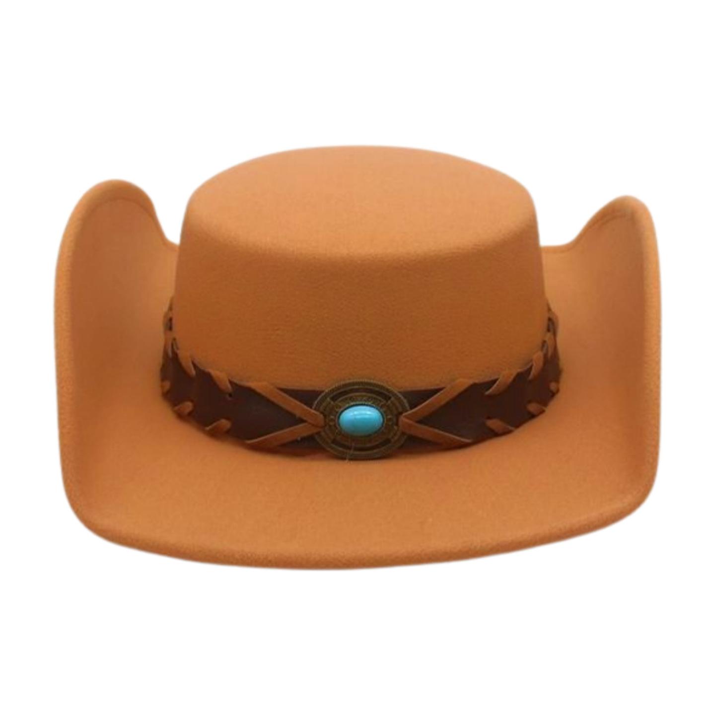 

Ethnic Tibetan Area Vacation Woolen Felt Hat Stage Prop Hat Peach Heart Top Western Cowboy Top Hat One size fits all [m round cow]