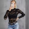 Spring Versatile Lace Slim Outerwear T Shirt Long Sleeve Base Layer Hollow Out Slim Fit Fashion Daily Basic Casual Slim Fit Ladies Elegant Top