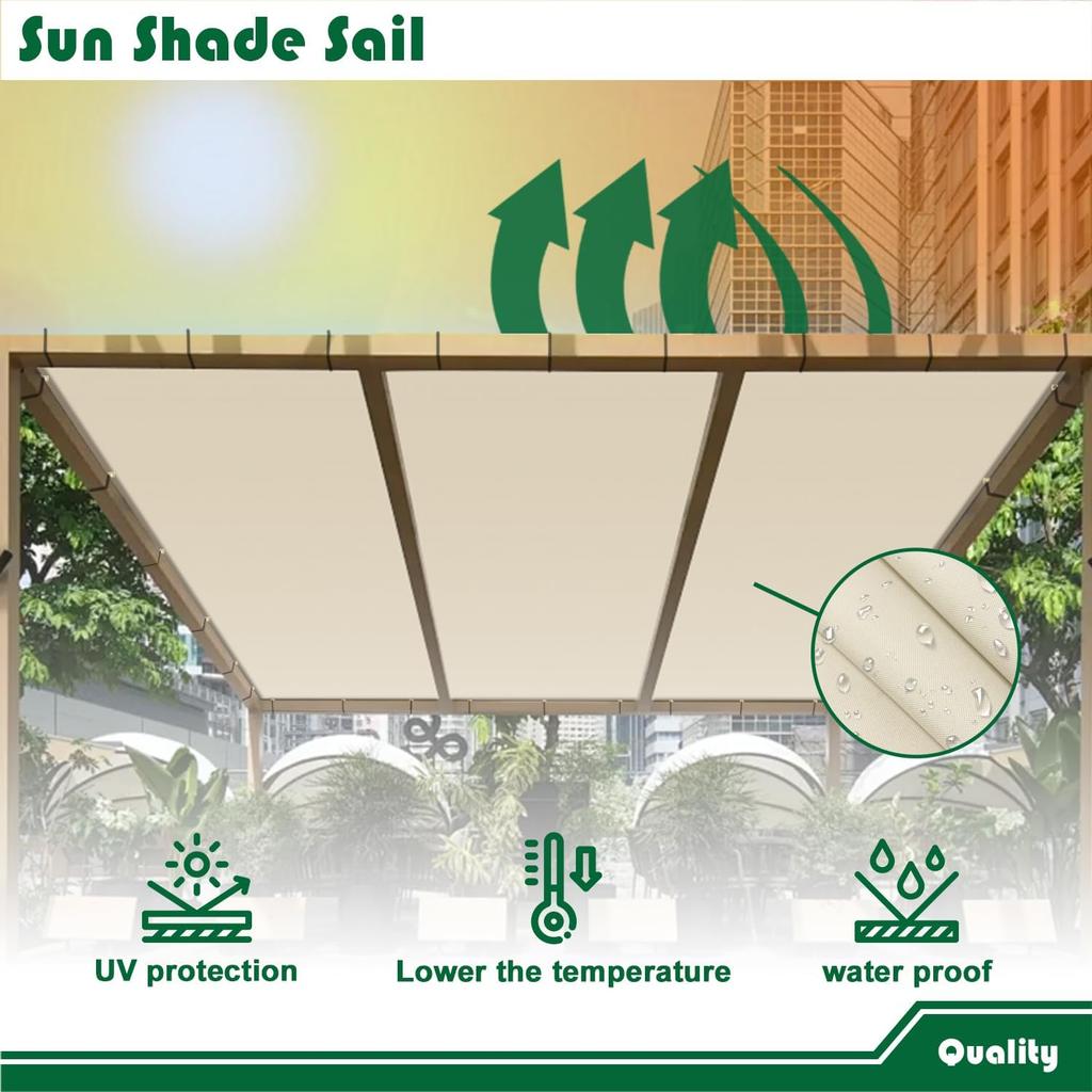 Sun Shade Cloth with Grommets Rectangle Shade Sail Canopy Pergola Cover with Straight Edge UV Block Fabric for Backyard Deck Out