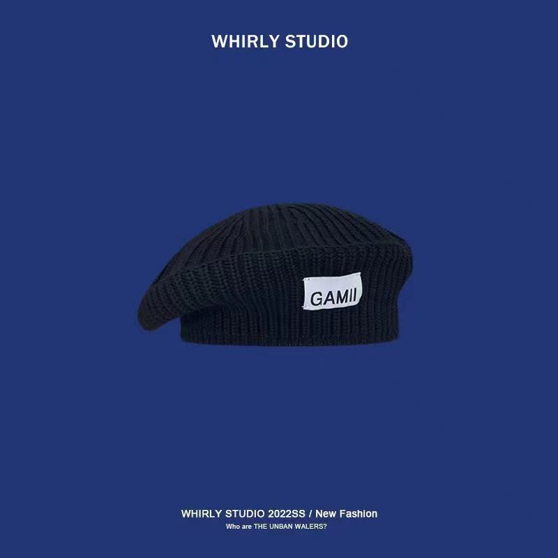 Knitted Woolen Hat for Women In Fall and Winter, Beret Style, Appliquéd Fabric Hat with Large Brim, Luxurious Style, Fashionable for Daily Wear.