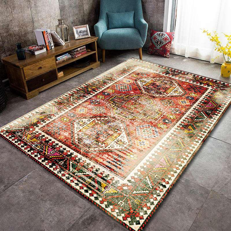 Bosmian Bedroom Splicing Carpet Retro Light Luxury Living Room Coffee Table Floor Mat Turkish Ethnic Style Carpet