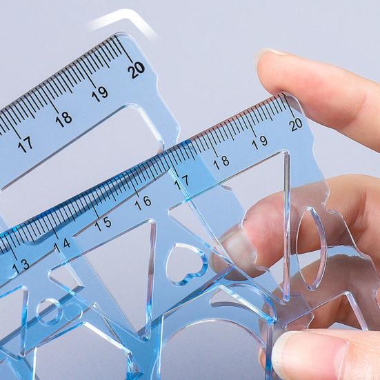 2Pcs Student Ruler Multifunctional Drawing Stationery Multi Shaped Hollowed-out Geometry Ruler with Protractor for School