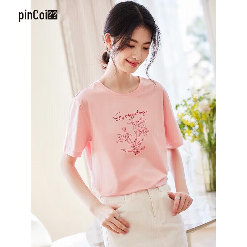 Pincai Women s Embroidered Floral Short Sleeve T-Shirt M