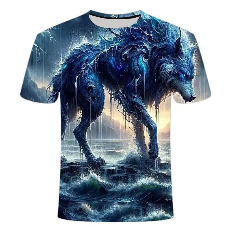 Children's 3D Printed Wolf Pattern T-shirt, Cool Animal Print Short-sleeve T-shirt, Summer Casual Street Style Top