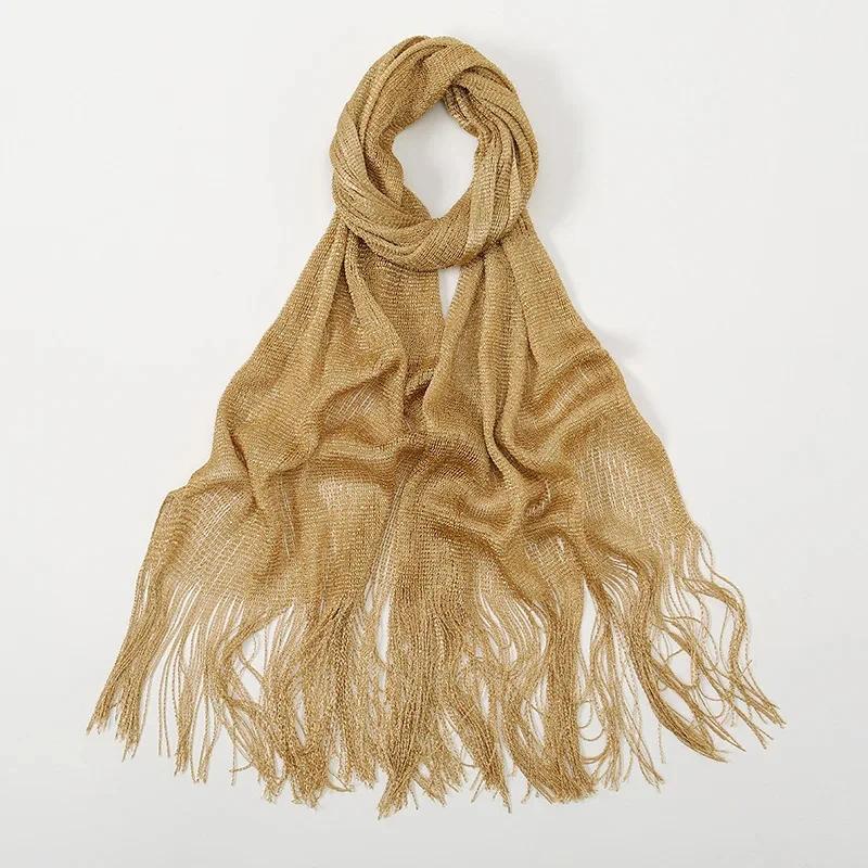 

Sexy Fashion Bright Silk Sunscreen Shawl Gold Silver Shiny Scarves For Women Lace Tassel Party Evening Dress Scarf 160x50CM