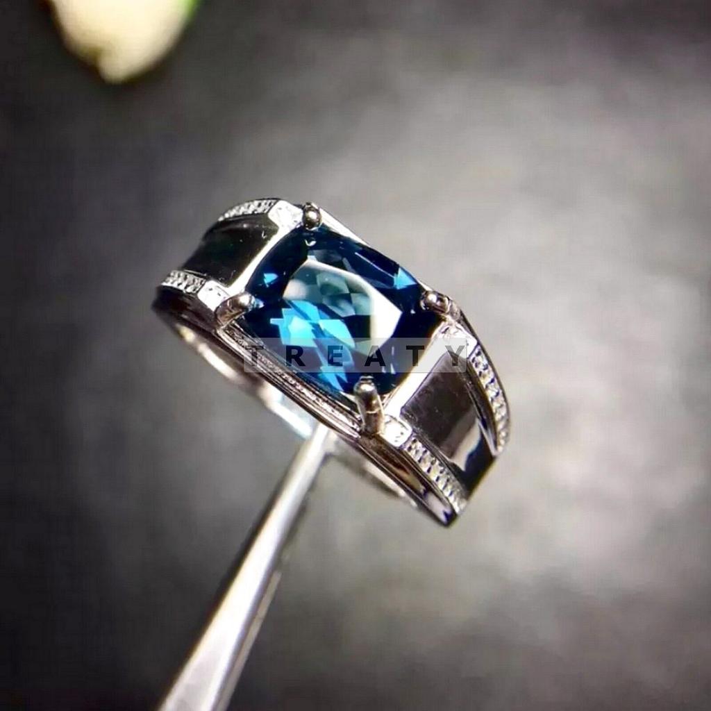 Blue Topaz Emerald Cut Gemstone With 925 Sterling Silver Ring For Men's #37 JL375718207060