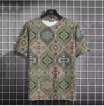 Vintage Men's T-Shirt Easy Race Print, Short Sleeve Summer Round Neck Streetwear Loose Transparent