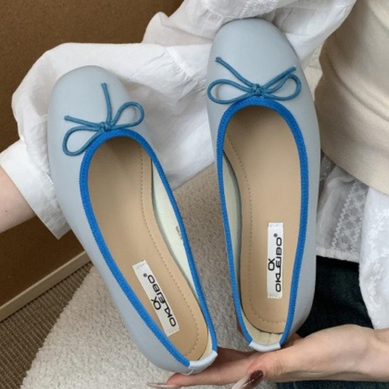 Fashion Sweet Round Toe Bow Brand Ballet Flats Women Fashion Patchwork Design Mary Jane Shoes Comfort Shallow Soft Bottom Casual Shoes