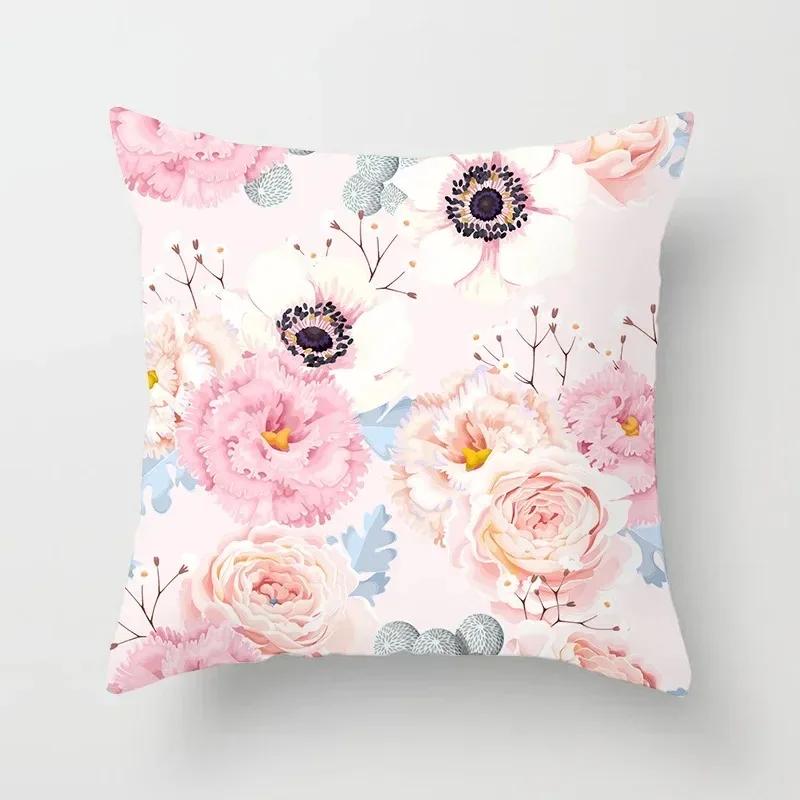 Luxury Home Decor Pillowcase Simple Red Pink Flower Pattern Cushion Cover Living Room Sofa Cushion Cover