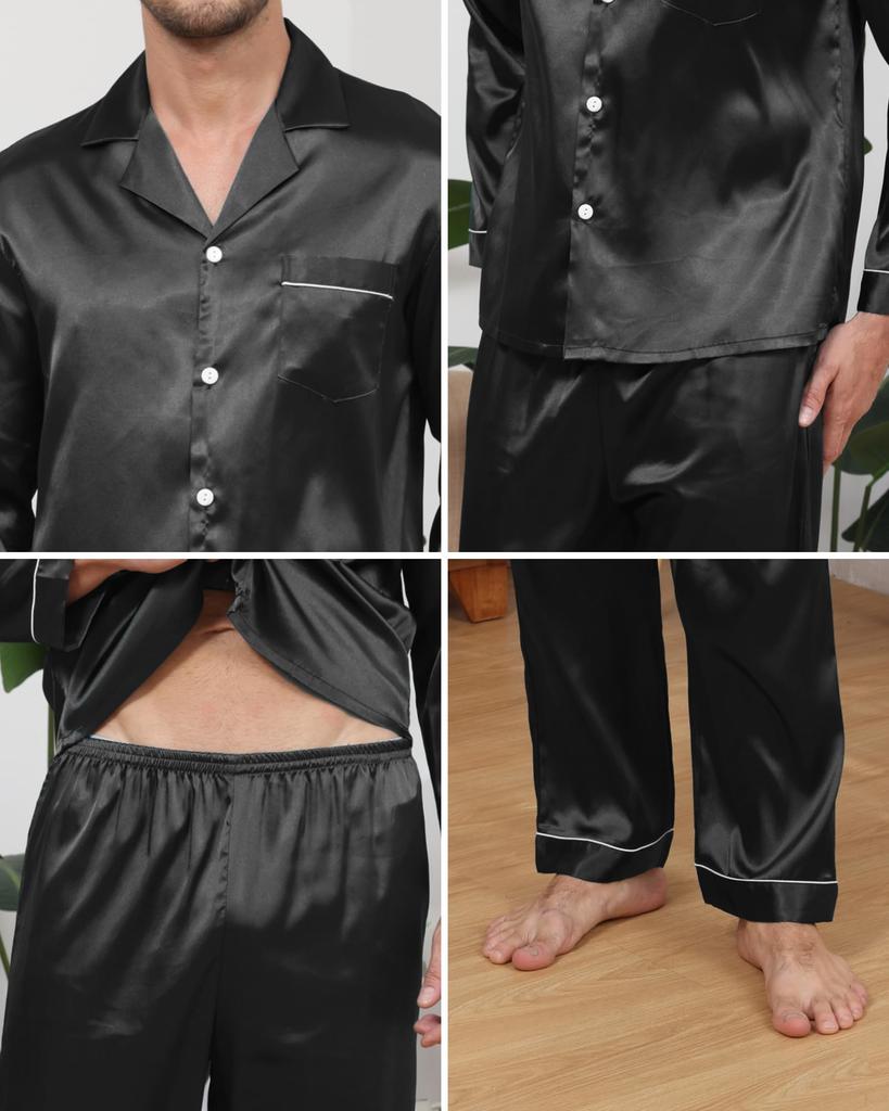 Mcodare Long Top and Bottom Synthetic Gentle on the Relieves Comfortable Loose Perfect for Hospital and More Size Men's Open-Front Pajamas, Sleeves,