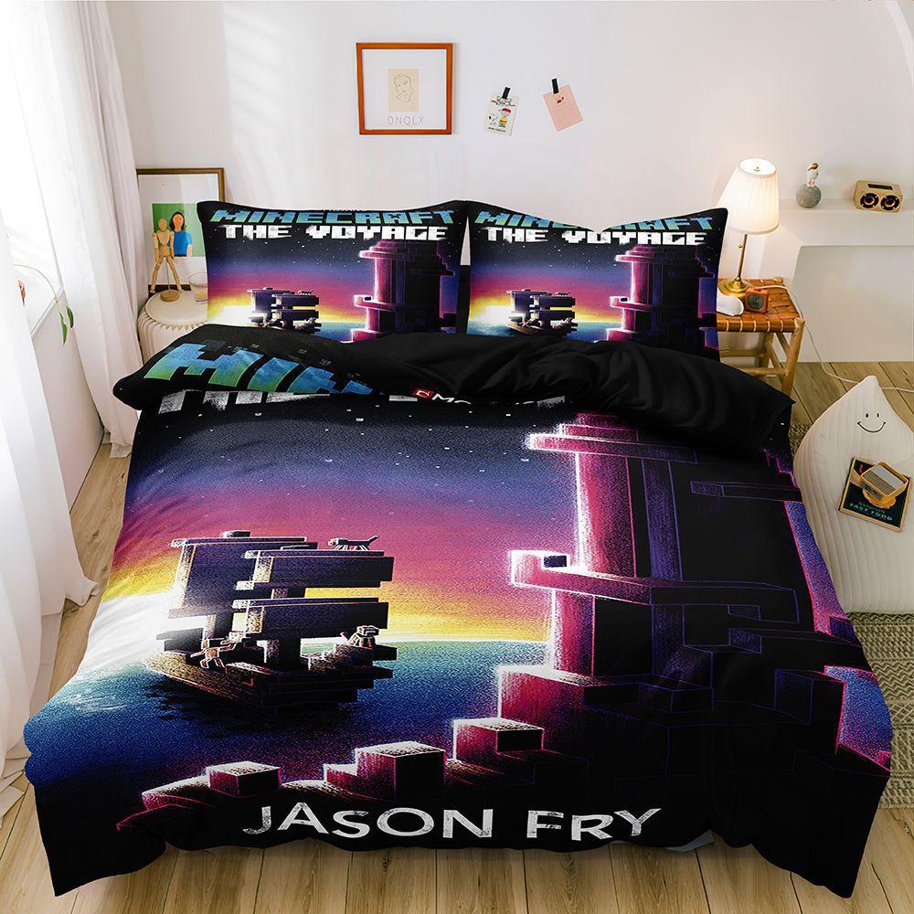 Digital Printing Three-Piece Set, Minecraft Themed Game Series Abraded Bedding Kit