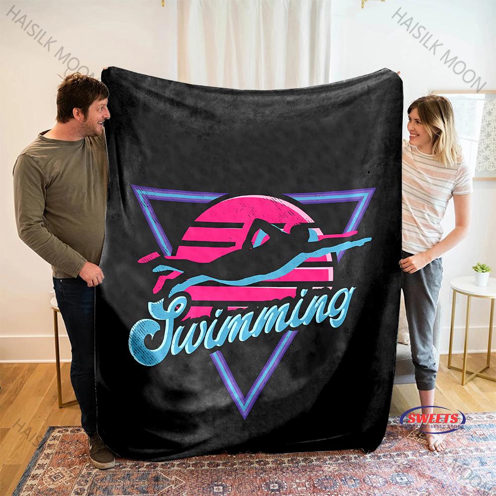 Swimming Sports Theme Blanket for Couch or Bed - 3D Decorative Blanket - Cozy Soft Lightweight Blankets Suitable for All Seasons