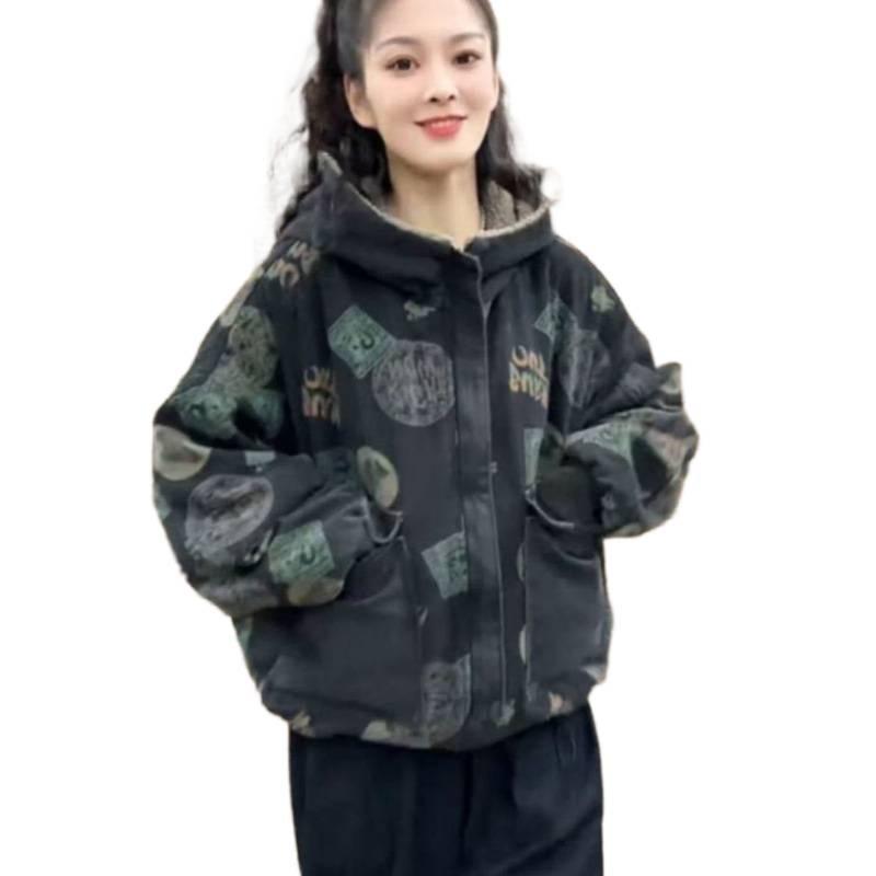 2025 Winter Women's Plaid Hooded Cotton Coat: Plus Velvet, Thick, Casual, Versatile, Stylish Age-Reducing Jacket