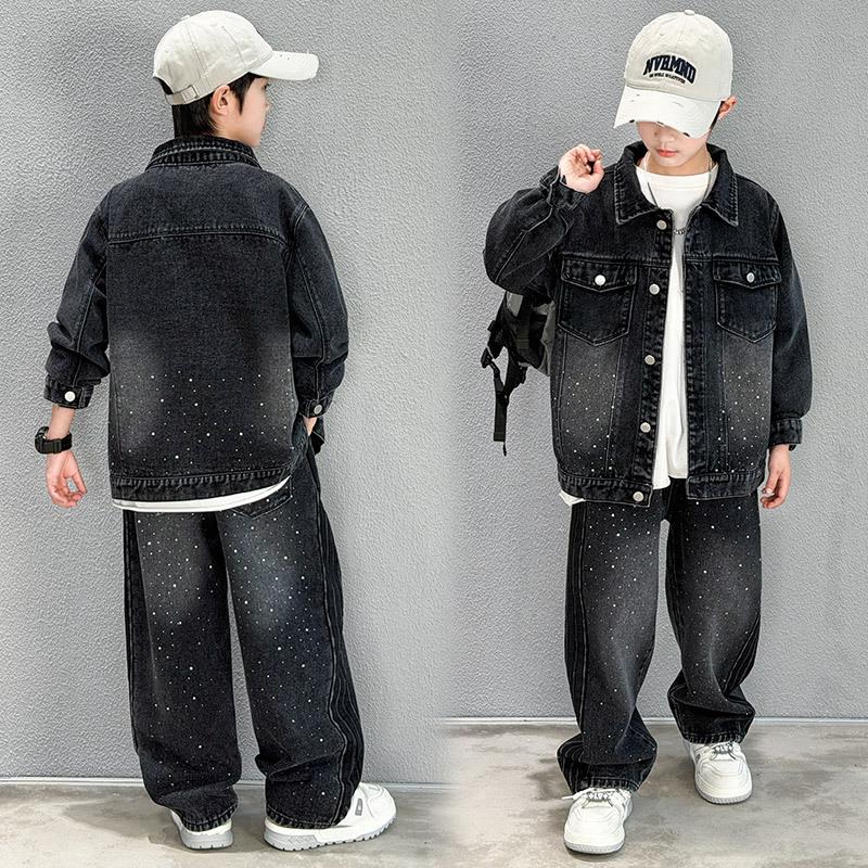 Boys Denim Suit Spring and Autumn Korean Trendy Cool Two-piece Loose All-match Fashion Jacket Pants