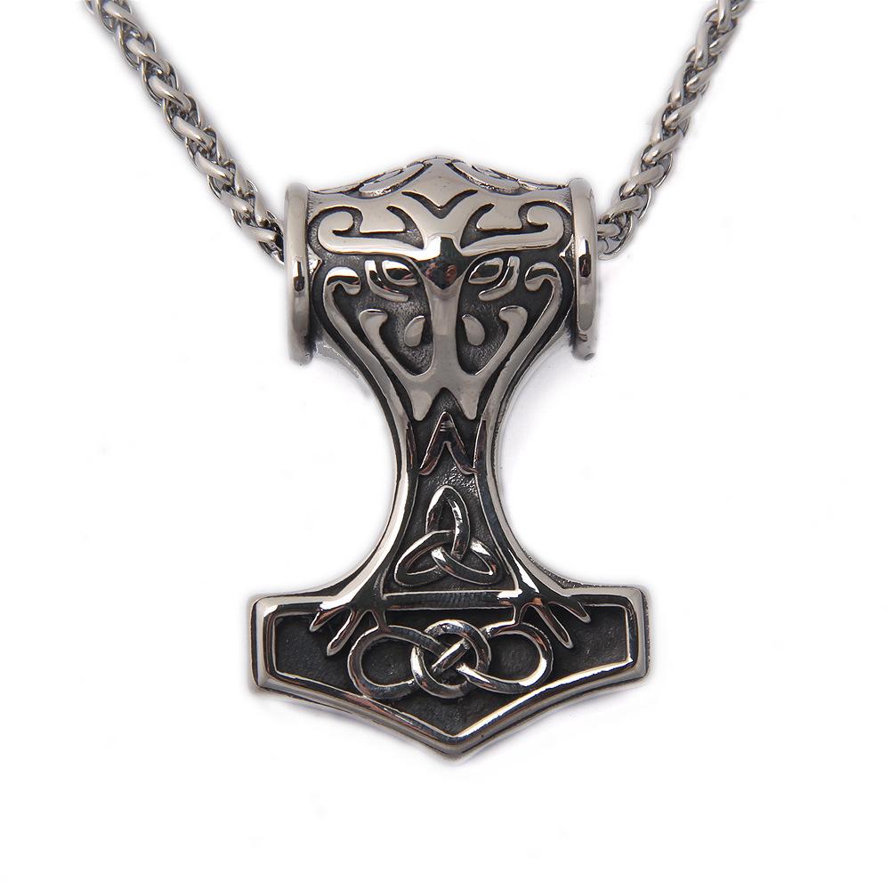 Collier marteau de Thor en acier inoxydable 316L – Pendentif viking nordique avec motif trinité celtique pour bijoux talisman magique pour homme