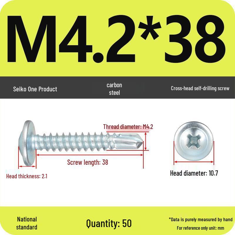 Galvanized Carbon Steel Cross-Head Round Screw with Washer, Flat Head, Self-Tapping & Self-Drilling Fishtail Design