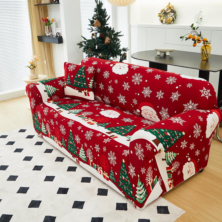 1PC (each Size Includes One Pillow Cover) Printed Christmas Gift Pattern Sofa Cover High Elasticity All-season Use