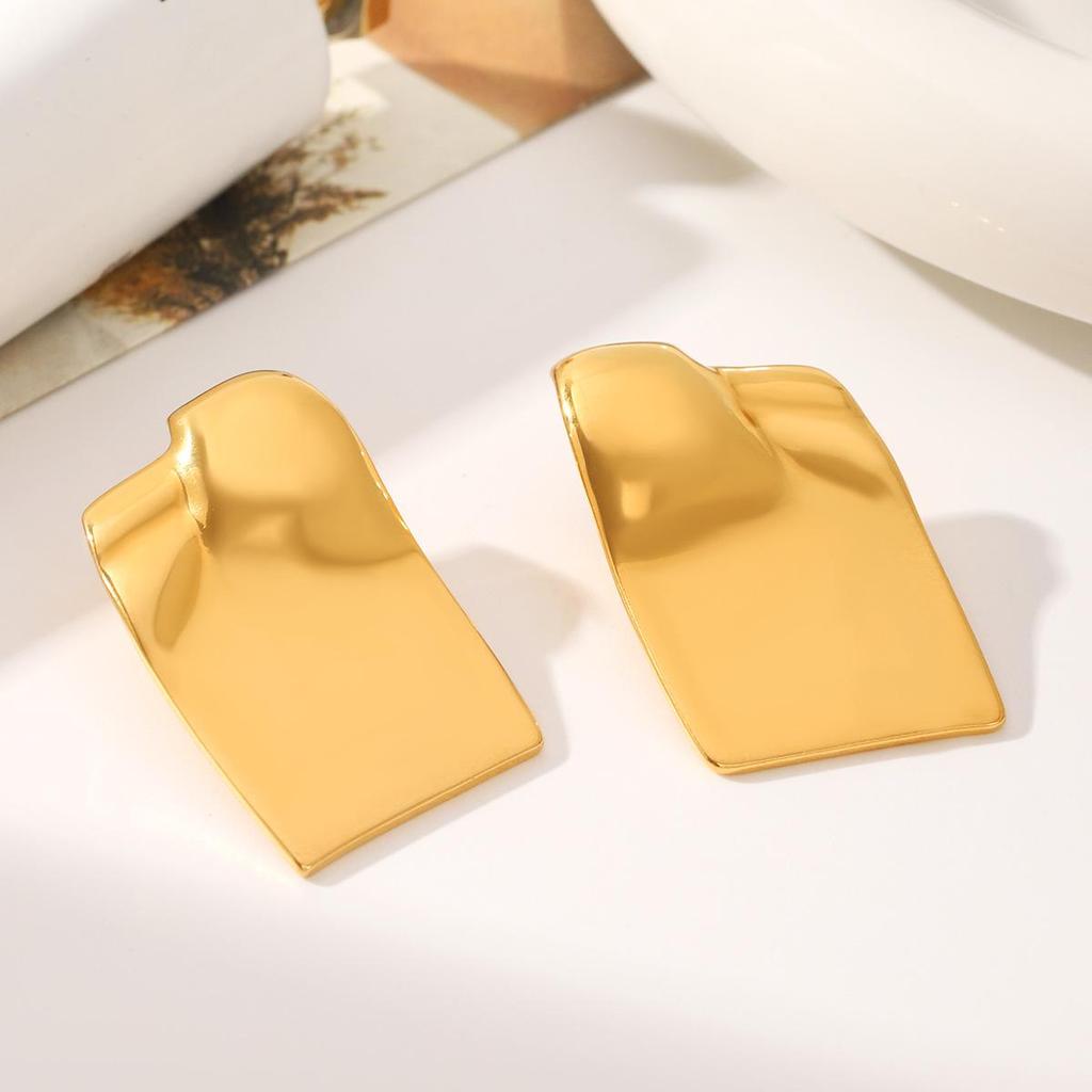 European & American Geometric Square Polished Stud Earrings - Stainless Steel Luxury Metal Fashion