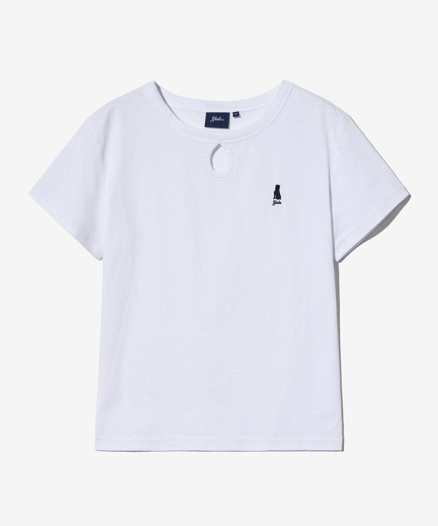 YALE Women'S Circle Point Crop Short Sleeve T-Shirt White