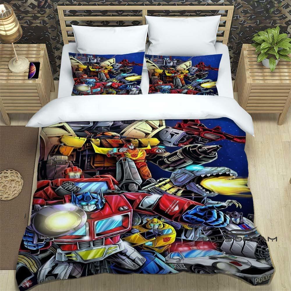 3D Printed Cartoon Gundam 3-Piece Bedding Set: Duvet cover set suitable for adult boys and girls bedroom décor, children's gift,