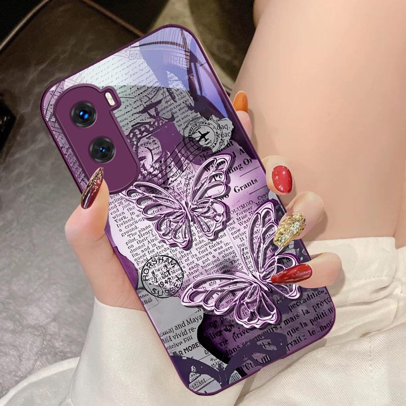 Vintage Schmetterling für Honor 200 90 8X 9X Pro Lite P50 P40 Nova 10 11i P60 Magic4 6 Mate 20 50 Handyhülle aus gehärtetem Glas