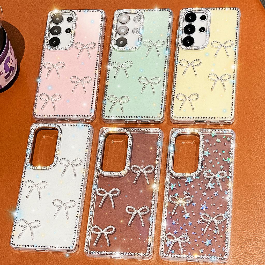 For Samsung Galaxy S25 Ultra Case Rhinestone Edge Butterfly Bow Decor TPU+PC IMD Phone Cover