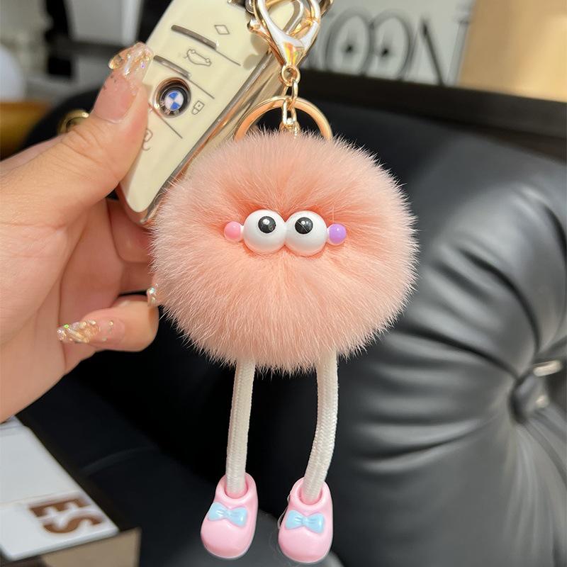Cute Rex Rabbit Plush Keychain - Long Legs Little Coal Ball Bag Charm Doll