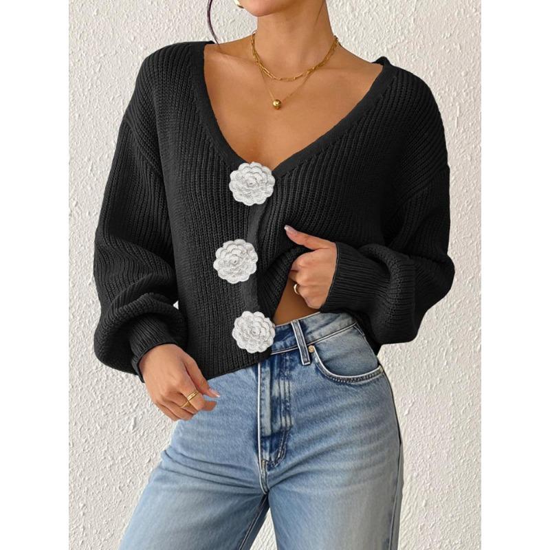 Women S Knitted Cardigan Sweater Streetwear Short Top With Crochet Buttons
