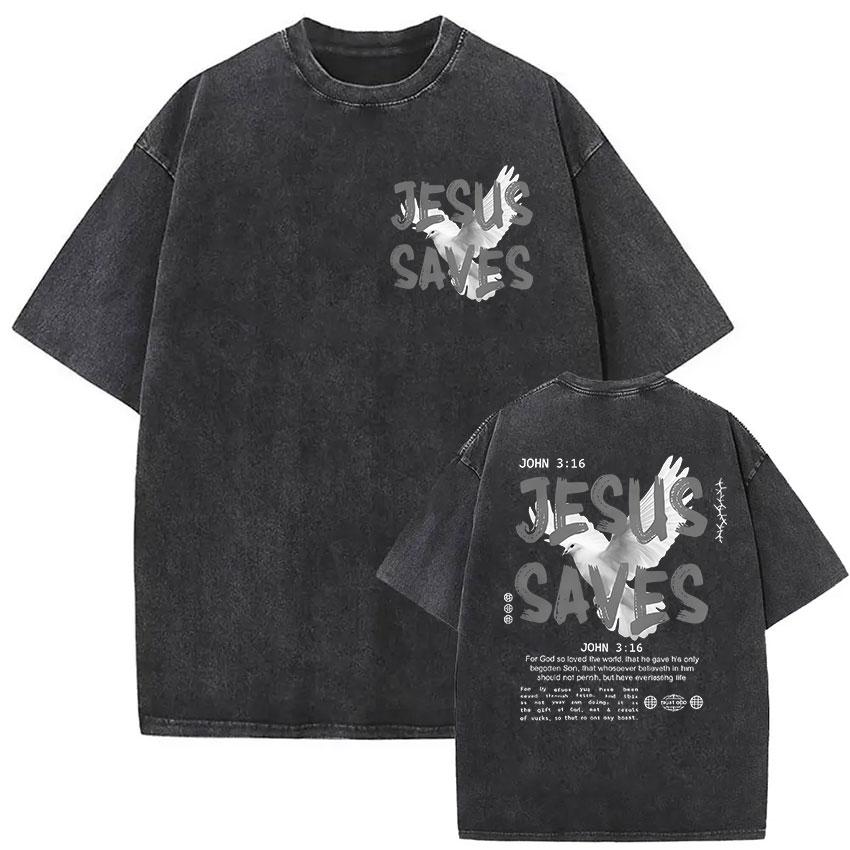 Vintage Washed Faith in God Christian Bible Verse Print T Shirts Men Womens Clothing Aesthetic Fashion Oversized Cotton Tshirt