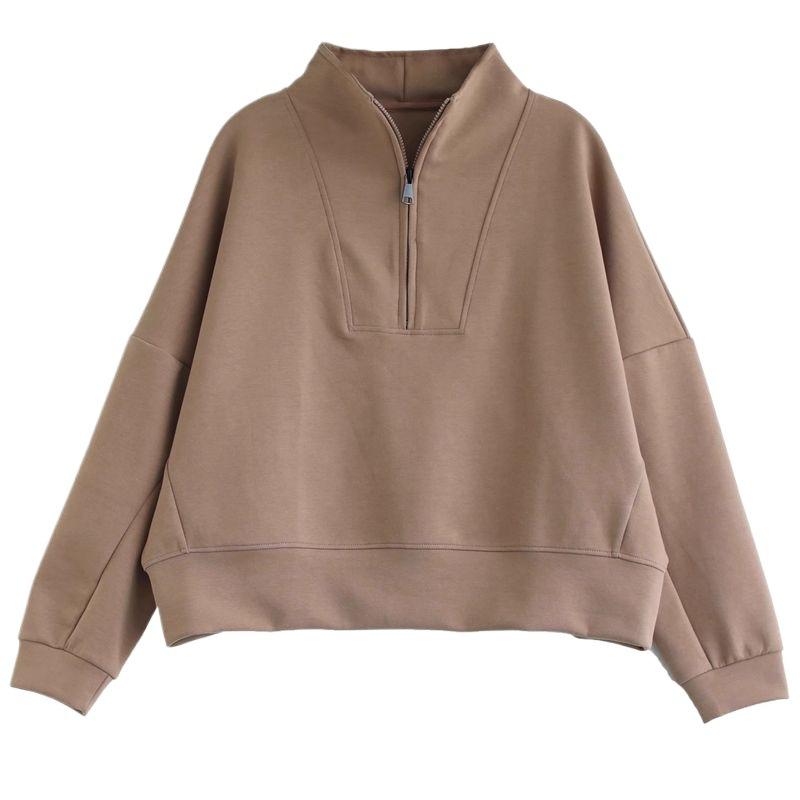 Stand Collar Half Zip Sweatshirt Women Autumn Winter Outerwear Long Sleeve Pullover Casual Loose Plus Size Womenswear