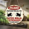 2D Flat Funny Aluminium Sign "Private Territory Warning Protected By Ninja Cats", Spanish Retro Animal Warning Wall Decor for Home & Office