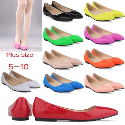 Women Elegant Flats Shoes Solid Color Pointed Toe Slip-On Patent Leather Single Casual Lazy Shoes