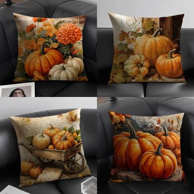 Pumpkin Hot Cushion Cover Natural Linen Organic Fabric DoubleSided Printing Sofa Home Decor Gift Pillow Case