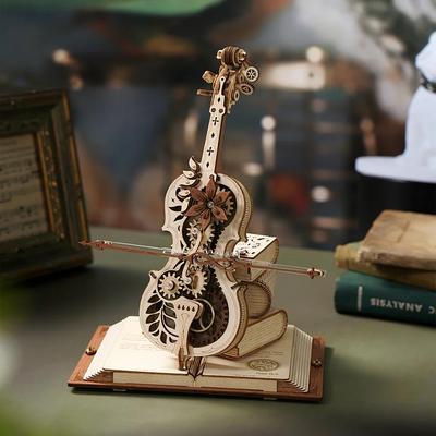 Robotime 3D Holzpuzzle ROKR Lustiges Magisches Cello Mechanisches Musikinstrument Kreatives Spielzeug für Kinder AMK63