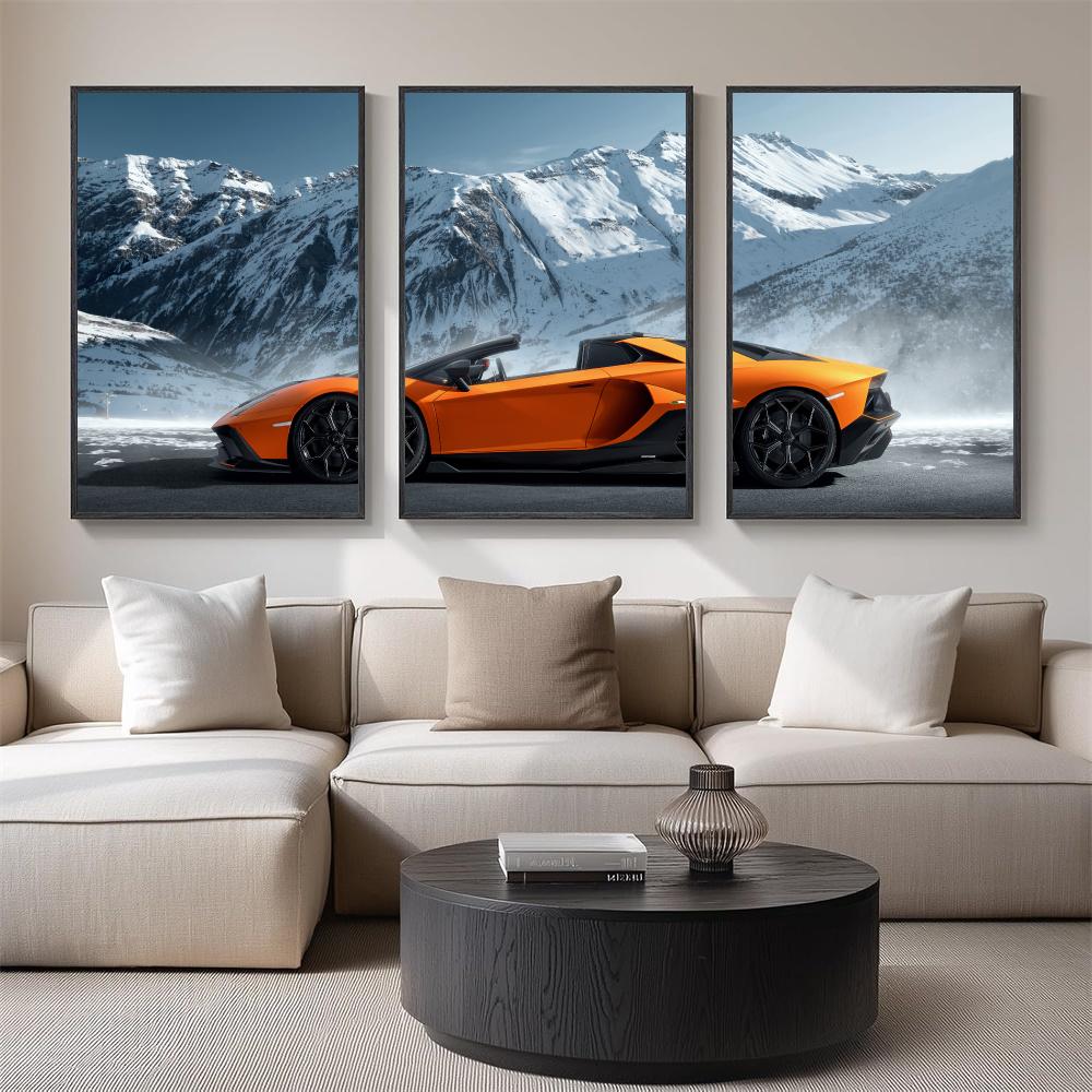 Sports Car Three Quarter View Painting Calligraphy 3 PCS Canvas Wall Art for Living Room Bedroom Prints Decor Modern Wall Decals