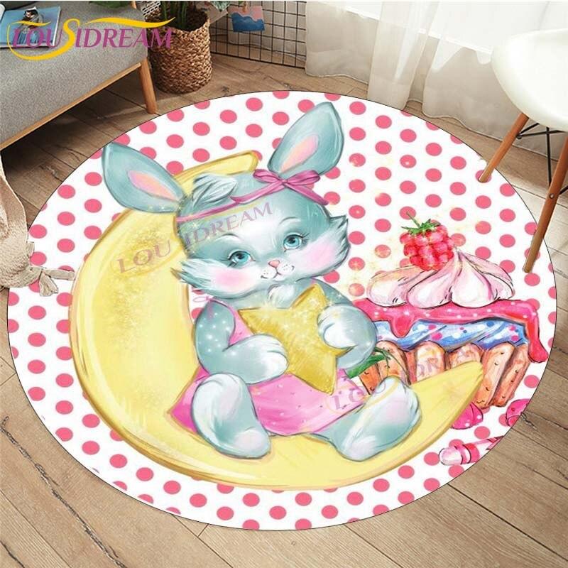 Cute Fox Elephant Printed Round Carpets Fashion Home Cartoon Round Floor Mat Children Rug for Room Baby Play Mat Room Round Rugs
