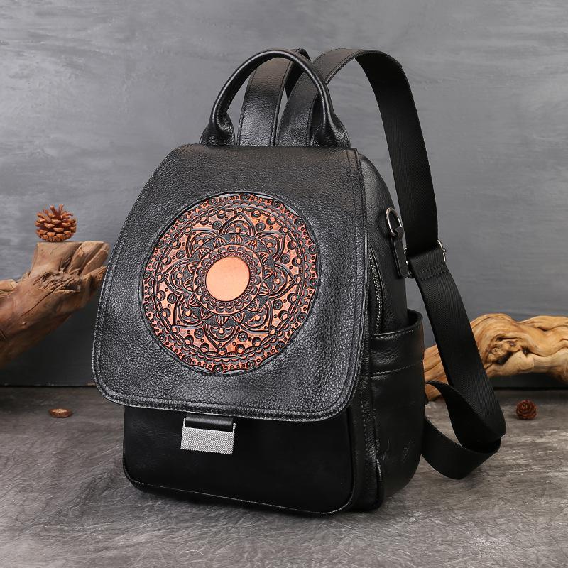 Real Leather Handbag for Carrying on Both Shoulders or As A Single Shoulder Bag - Multi-functional Double-shoulder Bag чёрный