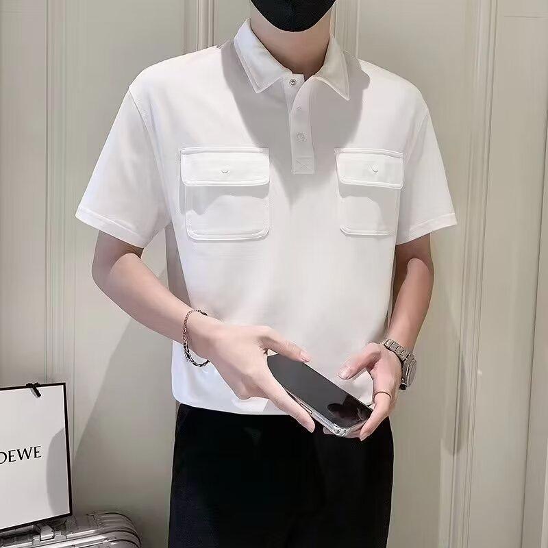 Youthful Korean Short-Sleeved Polo Shirt for Men - Trendy Lapel T-Shirt with Loose Pocket Design for Summer