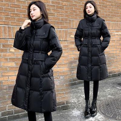 Slim-Fit and Waist-Hugging Women's Down Coat for Winter, Mid-Length Style with Thicken Navy Collar, Warm and Cozy
