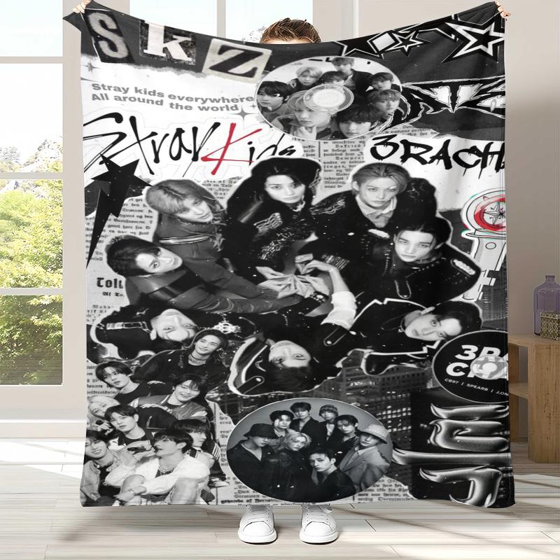 HD Stray Kids Kpop Star Flannel Blanket,Ultra Soft Warm Plush Throw for Home Bedroom Bed Sofa Cover Camping Picnic gift