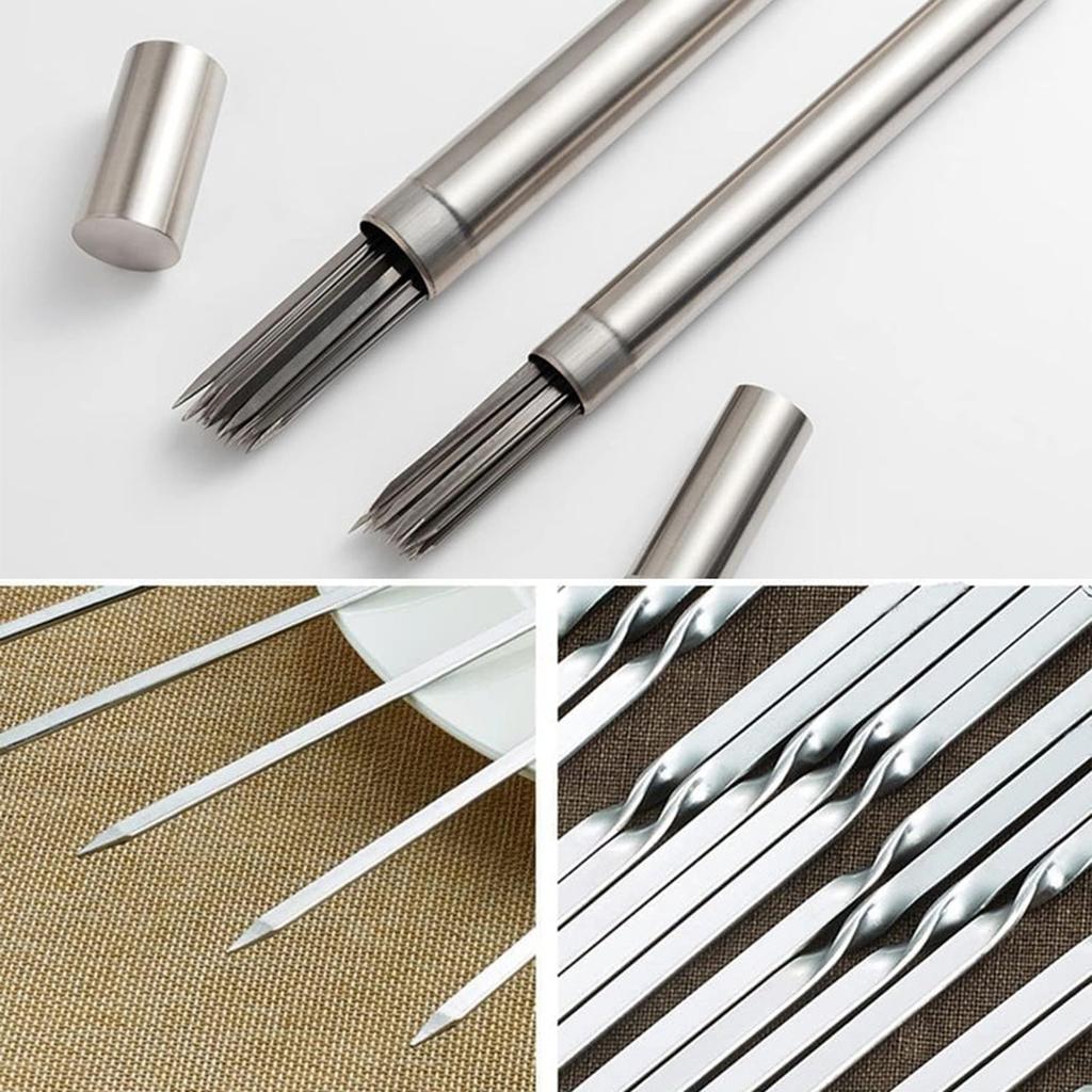 Set di Spiedini per Barbecue in Acciaio Inossidabile con Tubo di Conservazione Portatile Spiedini Metallici da Campeggio all'Aperto per Grigliare Carne Verdure e Altro
